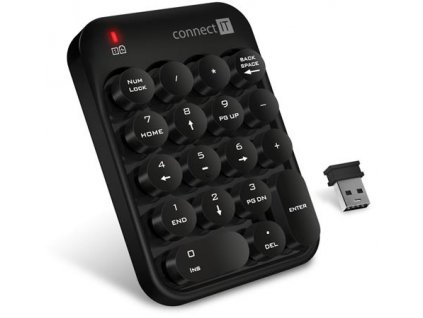 CONNECT IT NumCALC bezdrátová numerická klávesnice, (+ 1x AAA baterie zdarma), USB, ČERNÁ