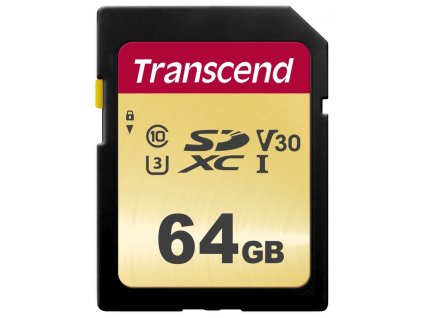 Transcend 64GB SDXC 500S (Class 10) UHS-I U3 V30 MLC paměťová karta, 95 MB/s R, 60 MB/s W