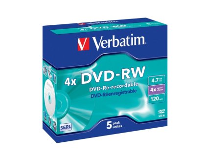 VERBATIM DVD-RW 4,7GB/ 4x/ DLP/ Jewel/ 5pack