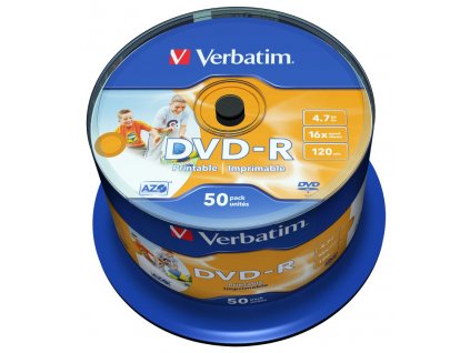 VERBATIM DVD-R 4,7GB/ 16x/ Injekt printable Non ID/ 50pack/ spindle