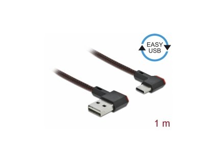 Delock Kabel EASY-USB 2.0 Typ-A samec na USB Type-C™ samec pravoúhlý levý / pravý 1 m černý