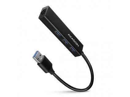 AXAGON HMA-GL3A, USB 3.2 Gen 1 hub, porty 3x USB-A + Gigabit Ethernet, kovový, kabel USB-A 20cm