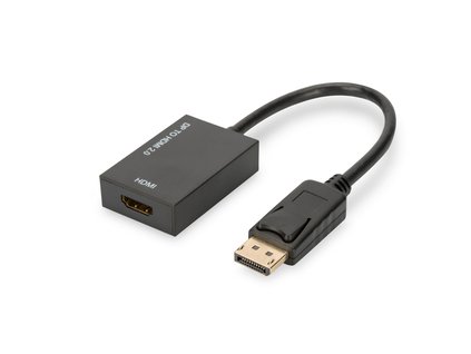 Digitus DisplayPort kabelový adaptér, DP - HDMI typ A M / F, 0,2 m, s blokováním, HDMI 2.0, akt., CE, zlato, bl