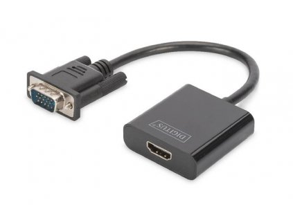 DIGITUS Převodník VGA na HDMI + zvuk (3,5 mm) Full HD (1080p), kabelový typ (15 cm), černý