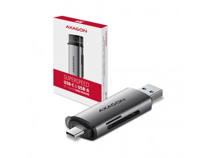 AXAGON CRE-SAC, USB3.2 Gen 1 Type-C + Type-A externí čtečka karet SD/microSD, podpora UHS-I