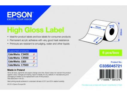 High Gloss Label - Die-cut Roll: 76mm x 127mm