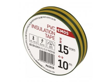 EMOS Izolační páska PVC 15mm / 10m zelenožlutá F61515