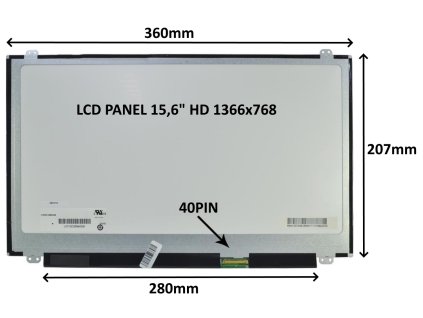 LCD PANEL 15,6'' HD 1366x768 40PIN MATNÝ / ÚCHYTY NAHOŘE A DOLE