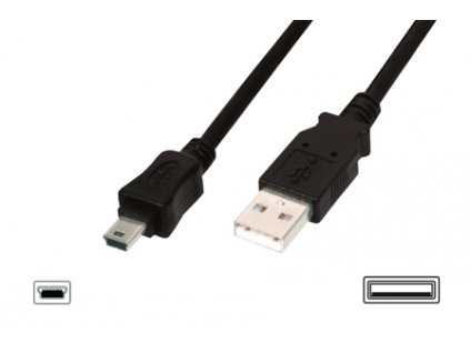 Digitus USB kabel USB A samec na B-mini 5pin samec, 2x stíněný, Měď, 1m, černý