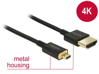 Delock Kabel High Speed HDMI s Ethernetem - HDMI-A samec > HDMI Micro-D samec 3D 4K 0,5 m Slim Premium