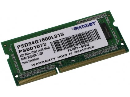 PATRIOT Ultrabook 4GB DDR3 1600MHz / SO-DIMM / CL11 / PC3-12800