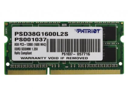 PATRIOT Ultrabook 8GB DDR3 1600MHz / SO-DIMM / CL11 / PC3-12800 / 1,35V