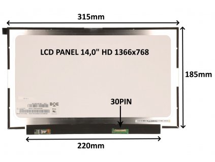 LCD PANEL 14,0'' HD 1366x768 30PIN MATNÝ / BEZ ÚCHYTŮ