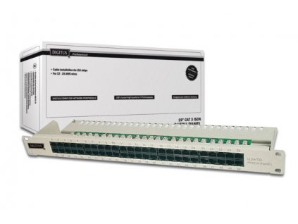 Digitus CAT 3 ISDN Patch Panel, nestíněný, 50 portů RJ45, 8P4C, LSA, 1U, montáž do stojanu, šedá, 482x44x109