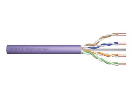 Digitus UTP kabel drát AWG23, měď, Cat.6, box 100m, LSOH, fialová