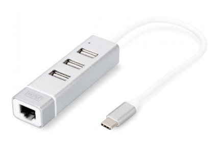 DIGITUS USB 2.0 3-Port Hub & Rychlý Ethernet LAN Adaptér s konektorem typu C