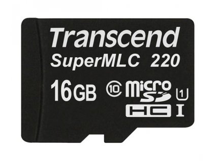 Transcend 16GB microSDHC220I UHS-I U1 (Class 10) SuperMLC průmyslová paměťová karta, 80MB/s R, 45MB/s W, černá