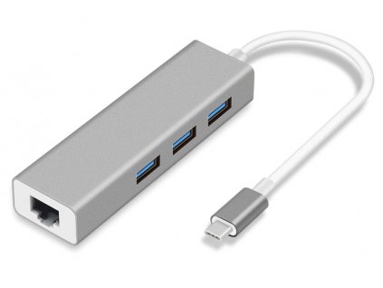 XtendLan Hub USB C 3.1 (gen1) s Gigabitovým Ethernet adaptérem, 3x USB 3.0, pokovený box