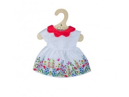 Hračka Bigjigs Toys Bílé květinové šaty s červeným límečkem pro panenku 38 cm