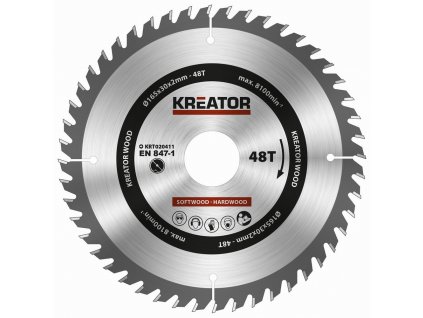 Pilový kotouč Kreator KRT020411 na dřevo 165mm, 48T