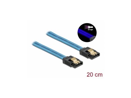 Delock Kabel SATA 6 Gb/s s UV zářivým efektem, modrý, 20 cm