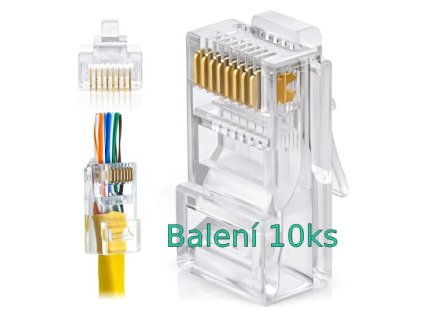 Konektor UTP RJ45EZ, Cat5e drát, licna RJ45/5SLD, průchozí síťový konektor 10ks KoWSRJ45C5EZ10