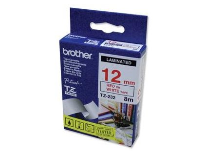 Brother - TZe-232, bílá / červená - 1 ks (12mm, laminovaná)