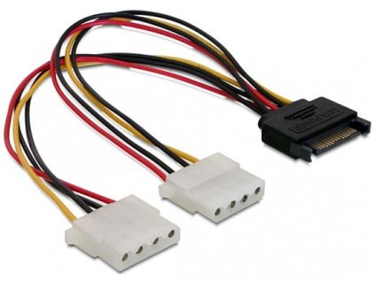 Delock 65159 Power Adapter SATA 15-pin samec na 2x Molex 4-pin samice, 20cm