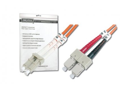 DIGITUS Fiber Optic Patch Cord, LC to SC, Multimode 50/125 µ, Duplex Length 10m OM2