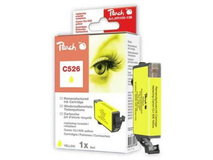 Peach Canon Inkoustová náplň CLI-526Y, 9 ml kompatibilní - žlutá