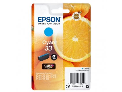 Epson inkoustová náplň/ T3342/ Singlepack 33 Claria Premium Ink/ azurová