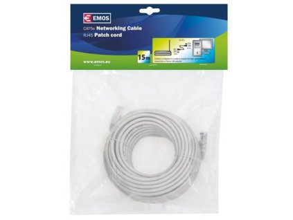 Emos Patch kabel UTP, CAT 5e, AWG26, PVC, šedý, 15m