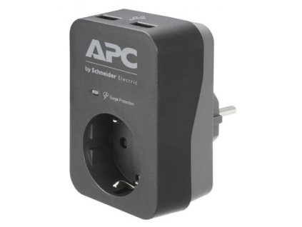 APC Essential SurgeArrest, 1 zásuvka, 2 USB nabíjecí konektory, černá, SCHUKO