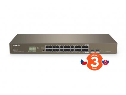 Tenda TEG1024F 24x Gigabit s SFP, 22x RJ45 + 2x SFP / RJ45, Fanless - bez ventilátorů, Rack , 6kV