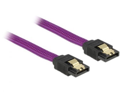 Delock SATA kabel 6 Gb/s 30 cm přímý/přímý, kovové svorky, fialový Premium