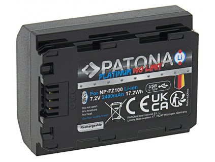 PATONA baterie pro foto Sony NP-FZ100 2400mAh Li-Ion Platinum USB-C nabíjení