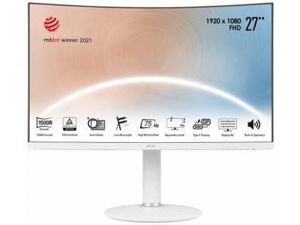 MSI Modern MD271CPW/ 27" zakřivený/ 1920x1080/ VA/4ms/ 250cd/m2/ 3000:1/ HDMI/ USB-C/ bílý