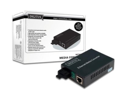 DIGITUS Media Converter, Singlemode 10/100Base-TX to 100Base-FX, Incl. PSU SC connector, Up to 20km