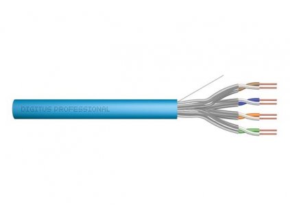 DIGITUS Instalační kabel CAT 6A U-FTP, 500 MHz Eca (EN 50575), AWG 23/1, papírová krabička 100 m, simplex, barva modrá