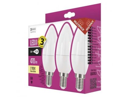 Emos LED žárovka CANDLE, 6W/40W E14, WW teplá bílá, 470 lm, Classic, F, 3 PACK