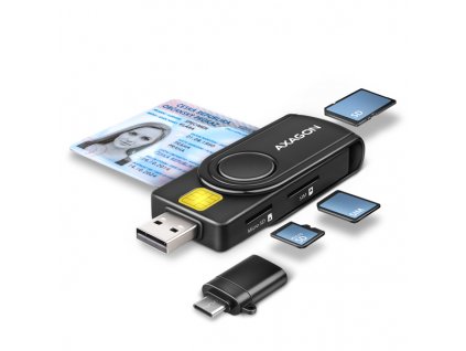 AXAGON CRE-SMP2A, USB-A + USB-C PocketReader 4-slot čtečka Smart card (eObčanka) + SD/microSD/SIM