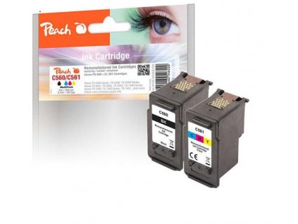 Peach HP Inkoustová náplň PG-560BK, CL-561C, 1x8 ml, 1x8,5 ml kompatibilní CMYK