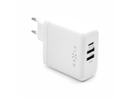 Nabíječka FIXED síťová s USB-C a 2x USB výstupem, podpora PD, 60W, bílá