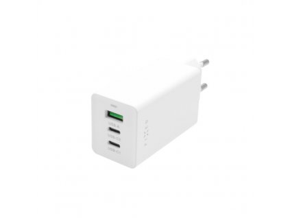 Adaptér FIXED GaN s podporou PD 3.0, 65W, 2x USB-C a 1x USB-A, bílá