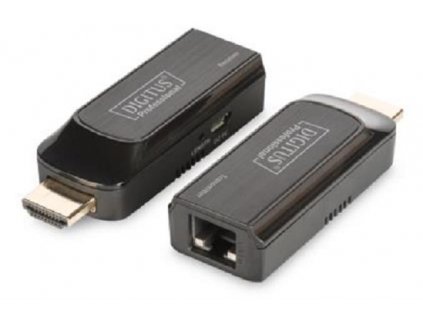 DIGITUS Sada Mini HDMI Extender, Full HD, 1080p 50m, Cat6 / 6A / 7, napájeno pomocí kabelu Micro USB, bk