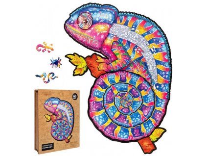 Puzzle Puzzler dřevěné, barevné - Hypnotický chameleon