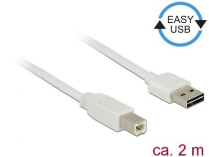 Delock Kabel EASY-USB 2.0 Typ-A samec > USB 2.0 Typ-B samec 2 m bílý