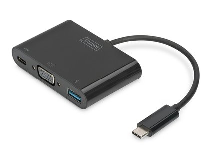 DIGITUS Adaptér USB typu C Multiport na VGA 1x VGA, 1x USB-C (PD), 1x USB 3.0, černý