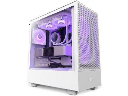 NZXT skříň H5 Flow RGB edition / 2x120 mm fan / USB 3.0 / USB-C 3.1 / RGB / průhledná bočnice / mesh panel / bílá