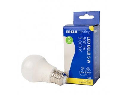 Tesla LED žárovka BULB/E27/5W/230V/500lm/25 000h/3000K teplá bílá/220st